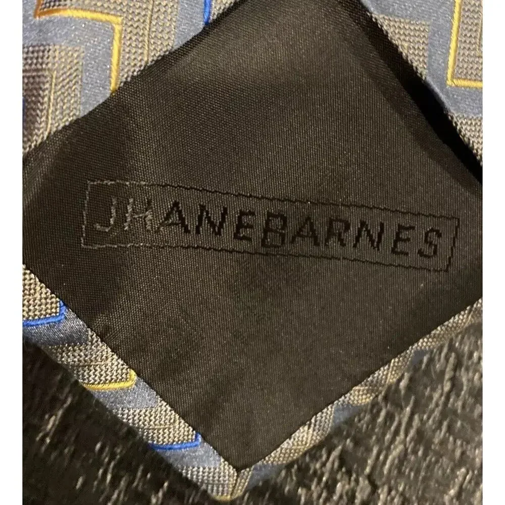 JHANE BARNES Men's Necktie 100% Silk Tie Designer Abstract Blue Navy Gray Italy